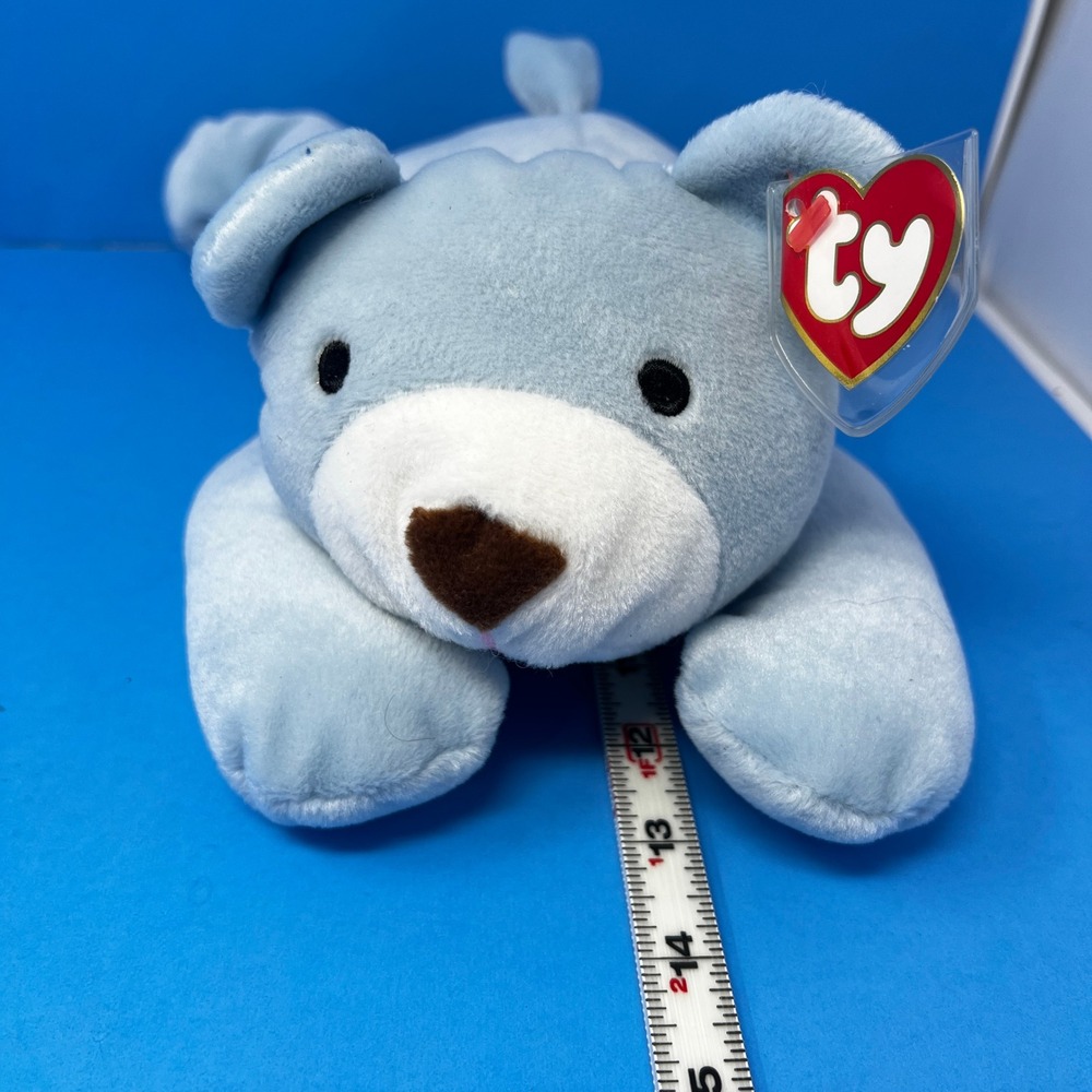 Vtg Ty Classic Huggy Teddy Bear 13 Inch Baby Blue 1994 Retired Plush Pink Bow - Picture 5 of 16